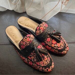 Sam Edelman Paris Black Pink embroidered tassel loafers